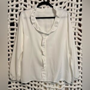 XXL White Ruffle Trim Blouse